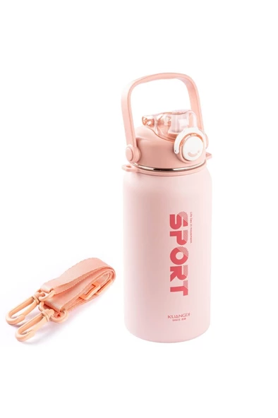 OKADI SPORT PİPETLİ PEMBE PASLANMAZ ÇELİK TERMOS 1.3L