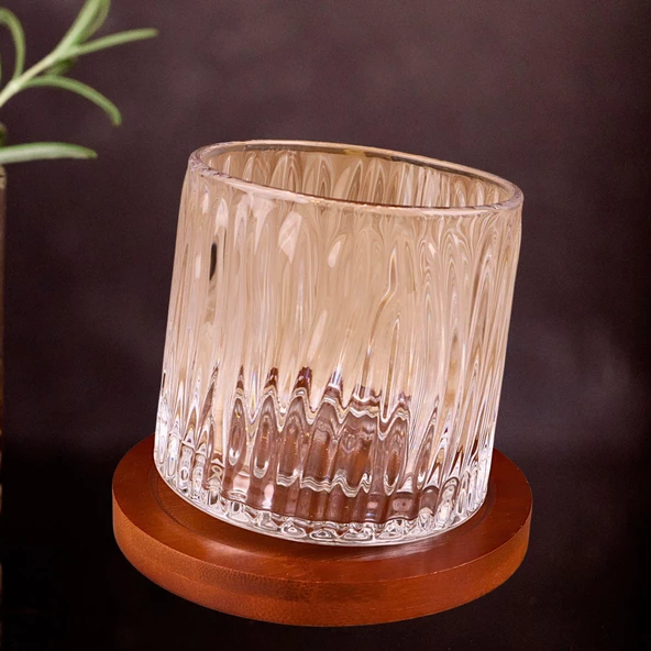 Bambu Bardak Altlıklı 360 Dönen Viski Bardağı ve Çelik Buz Küpleri Seti - 9