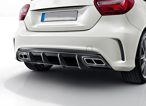W176 12-15  A45 DIFUZOR  & EGZOZ SETI  (PARLAK SIYAH) - SILVER EGZOZ ILE (AMG PAKET İÇİN ) - 5
