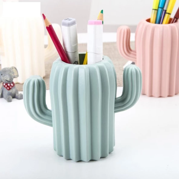 Kaktüs Figürlü Masaüstü Mini Sukulent Saksı - Kalemlik Plastik - 3