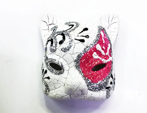 Pembe Renk İşlemeli Seramik Malzemeden İmal Venedik Kedi Model Magnet - Resim 2