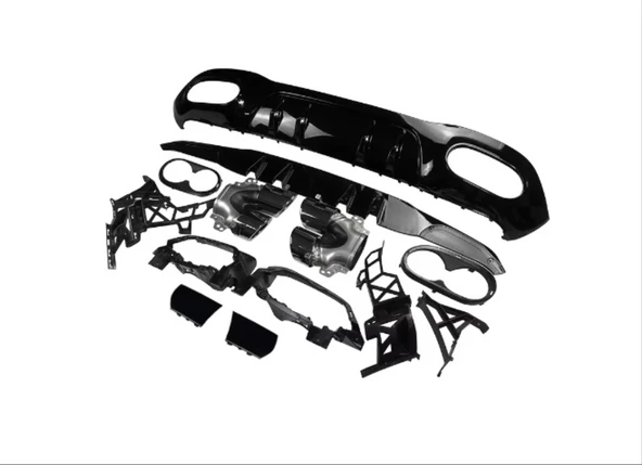 W118 CLA 2019-2022 IÇIN UYUMLU  CLA45 DIFUZOR & EGZOZ SETI (SIYAH EGZOZ ILE) ürün görseli 1