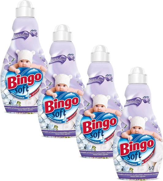 Bingo Soft Konsantre Çamaşır Yumuşatıcısı Sensitive 1440 ml Ekonomi Paketi 4'lü