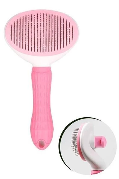 Kedi Köpek Tüy Toplayıcı Kendini Temizleyebilen Ergonomik Saplı Evcil Hayvan Tarağı Pembe - 7