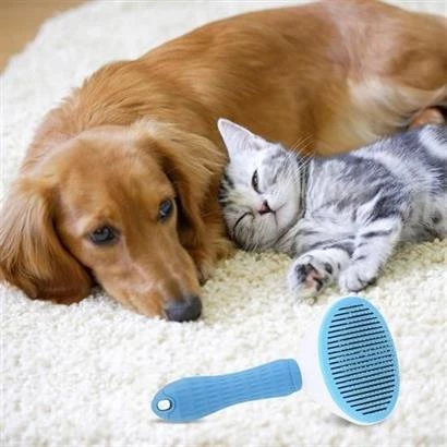 Kedi Köpek Tüy Toplayıcı Kendini Temizleyebilen Ergonomik Saplı Evcil Hayvan Tarağı Mavi - 2