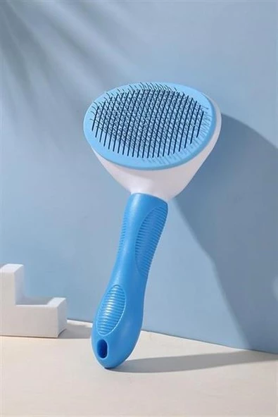 Kedi Köpek Tüy Toplayıcı Kendini Temizleyebilen Ergonomik Saplı Evcil Hayvan Tarağı Mavi - 12