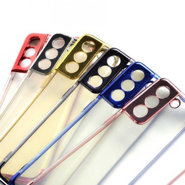 Ceponya Galaxy S21 Kılıf İnce Köşeleri Renkli Şeffaf Silikon - 2