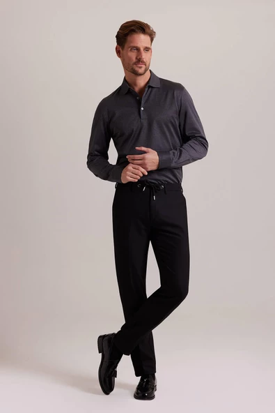Yazı Slim Fit Likralı Erkek Jogger Pantolon-7109 - 2