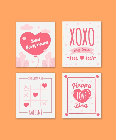 14 şubat tebrik hediye dilek kartı 4 lü hediye kartı sevgililer günü kartı - Resim 2