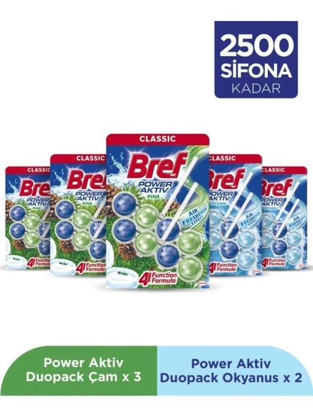 Bref Wc Power Aktiv Duopack Katı Tuvalet Bloğu 3 Çam 2 Okyanus, 5 x 2'li Paket