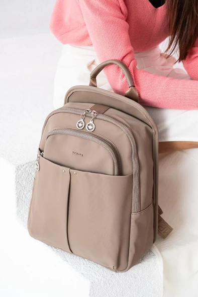 Saten Kumaş Kadın Sırt Çantası 35*25 Cm Mega Çanta Günlük Kullanıma Uygun Su İtici Kumaş
