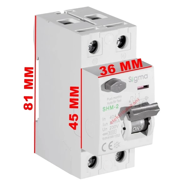SİGMA 2x40A 30mA 6kA AC Tip Monofaze Kaçak Akım Koruma Rolesi - 2