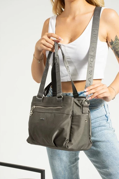 Kadın Omuz Çantası Vegan Deri 35*25 Cm Çapraz Askılı Postacı Çanta Saten Kumaş Mega Çanta Kol Çantası - 11