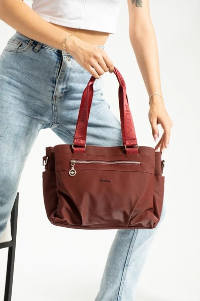 Kadın Omuz Çantası Vegan Deri 35*25 Cm Çapraz Askılı Postacı Çanta Saten Kumaş Mega Çanta Kol Çantası - 7