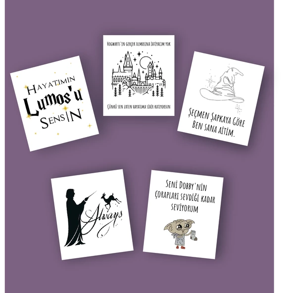 Sevgililer Günü Temalı tebrik ve Hediye Kartı 5 li Harry Potter 14 şubat - Resim 3