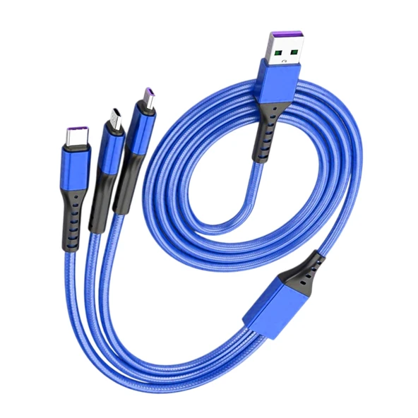 POWERMASTER PM-26334 3IN1 MAVİ 1.2 METRE (MICRO USB - LIGHTNING - TYPE C) TELEFON ŞARJ KABLOSU - 2