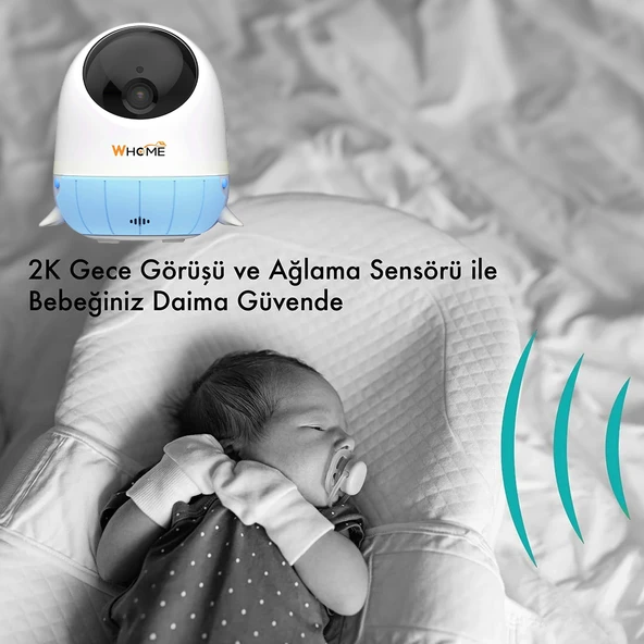 WHOME YAPAY ZEKA DESTEKLİ 2K PTZ GECE GÖRÜŞLÜ MAVİ WİFİ BEBEK GÜVENLİK KAMERASI (128 GB TF KART DESTEKLİ) - 2