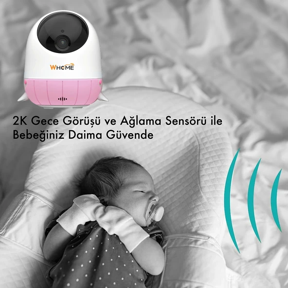 WHOME YAPAY ZEKA DESTEKLİ 2K PTZ GECE GÖRÜŞLÜ PEMBE WİFİ BEBEK GÜVENLİK KAMERASI (128 GB TF KART DESTEKLİ) - 2