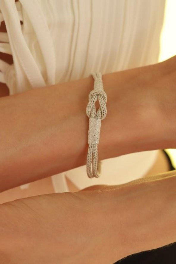 Unisex Kazaziye Düğüm Bileklik/Gümüş El Sarması Osmanlı Motif Bileklik - 5