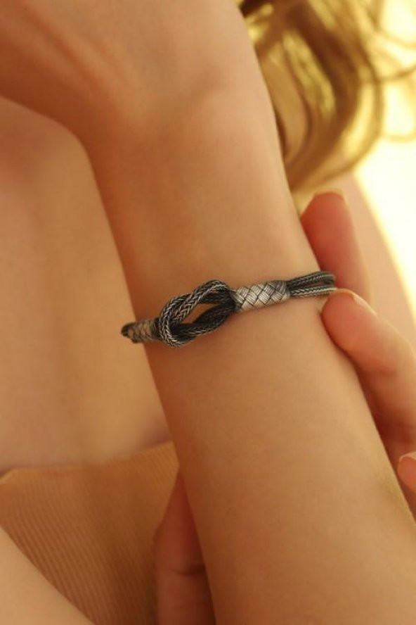 Unisex Kazaziye Düğüm Bileklik/Gümüş El Sarması Osmanlı Motif Bileklik - 9