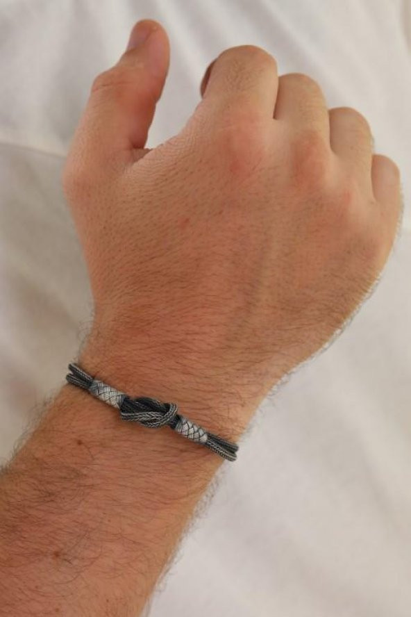 Unisex Kazaziye Düğüm Bileklik/Gümüş El Sarması Osmanlı Motif Bileklik - 12