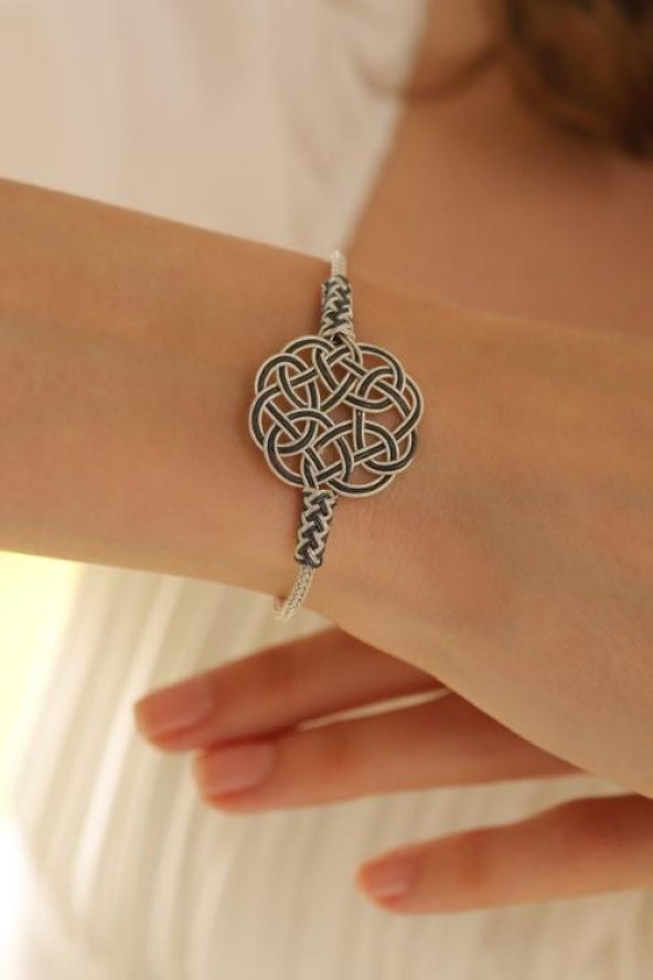 Kadın Kazaziye Aşk Düğümü Bileklik/Gümüş El Sarması Osmanlı Motif Bileklik - 4