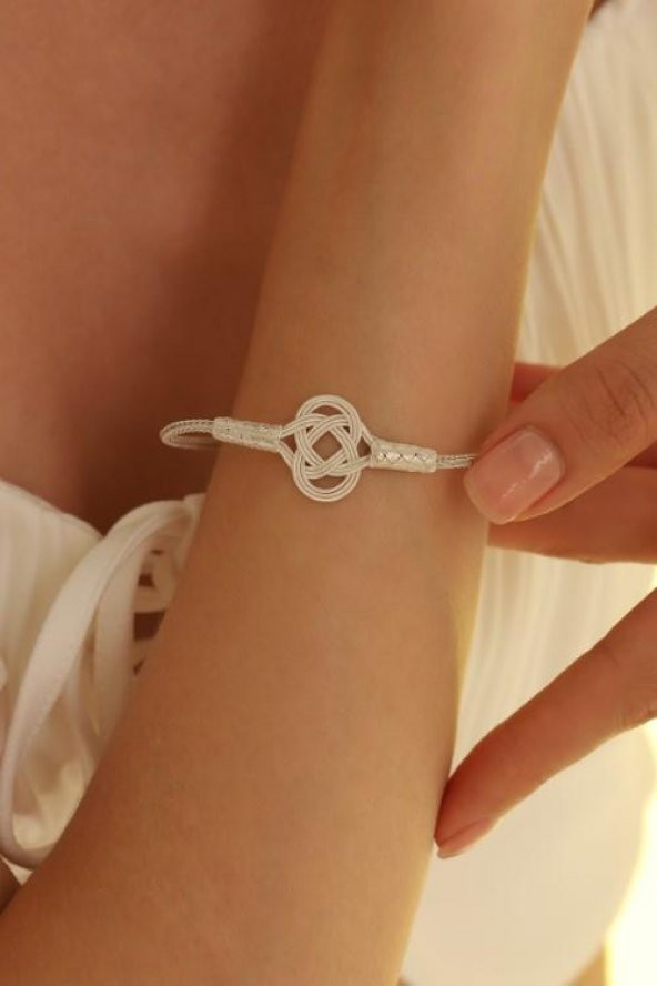 Kadın Kazaziye Aşk Düğümü Bileklik/Gümüş El Sarması Osmanlı Motif Bileklik - 10