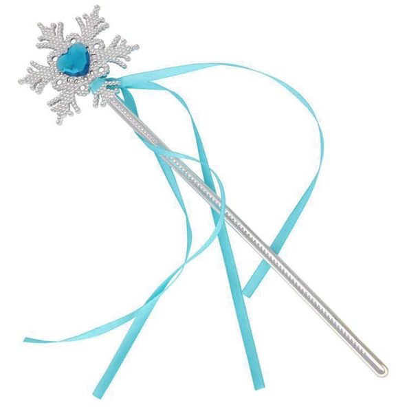 Kar Taneli Mavi Kalp Taşlı Saten Kurdeleli Karlar Ülkesi Elsa Asası Sopası 34 Cm - 5