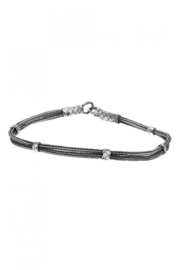 Unisex Kazaziye Çift Sıralı Bileklik/Gümüş El Sarması Osmanlı Motif Bileklik - 2