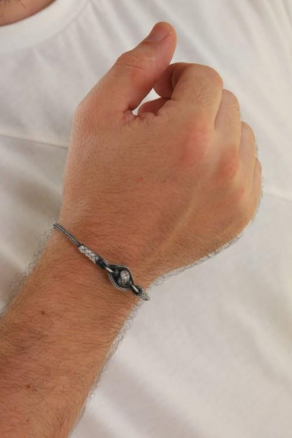 Unisex Kazaziye Örme Boncuklu Bileklik/Gümüş El Sarması Osmanlı Motif Bileklik - 4