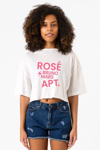 BLACKPINK ROSE BRUNO MARS APT Beyaz Kırçıllı Kadın Crop Tshirt ürün görseli 1