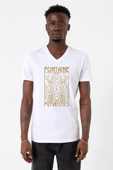 Bioshock Fontaine Futuristics Beyaz Erkek V yaka Tshirt - 2