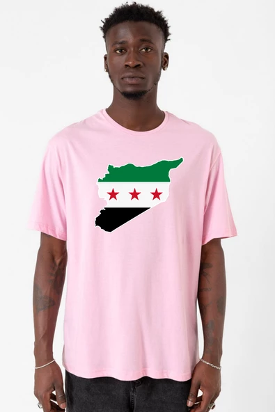 Suriye Yeni Bayrak Pembe Erkek Oversize Tshirt ürün görseli