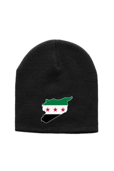 Suriye Yeni Bayrak Siyah Örme Bere