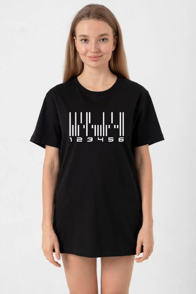Dark Matter The Android Barcode Siyah Kadın Oversize Tshirt ürün görseli 1