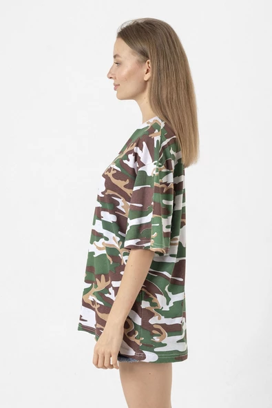 Suriye Yeni Bayrak Kamuflaj Kadın Oversize Tshirt - Resim 2