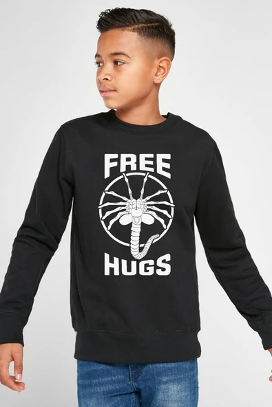 Free Facehugger Hugs Siyah Çocuk 2ip Sweatshirt