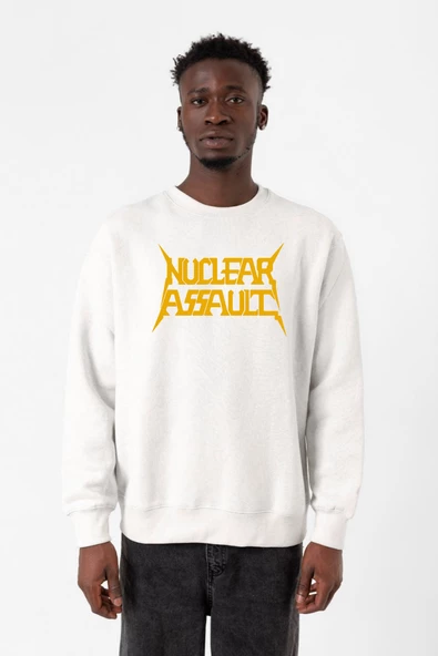 Nuclear Assault Lettern Beyaz Erkek 2ip Sweatshirt