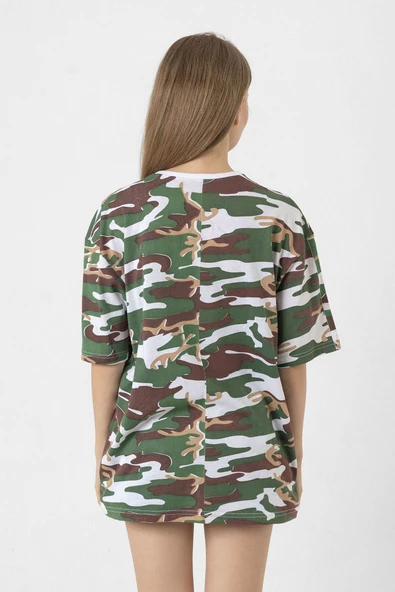 Suriye Yeni Bayrak Kamuflaj Kadın Oversize Tshirt - Resim 3