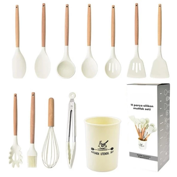 Polham 12 Parça Kepçe Spatula Kevgir Mutfak Servis Seti Ahşap Saplı Mutfak Seti, Saklama Kutulu - 5