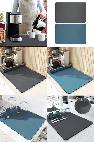 3B Trend Bulaşık Yıkama Matı 35x50cm Mutfak Tezgah Üstü Su Emici Mat Bulaşık Kurutma Matı Mavi - Resim 2