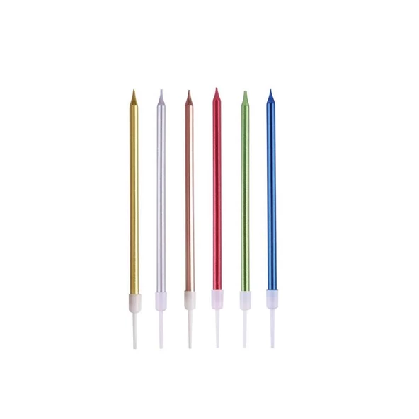 Metalik İnce Mum Rengarenk 15 cm 6 lı