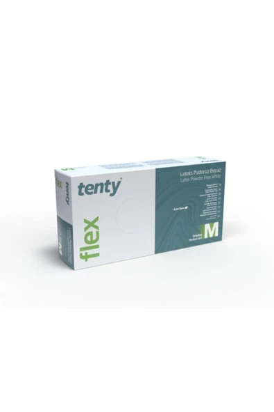 Tenty Flex Lateks Eldiven Pudrasız Muayene Eldiveni Large- L - Beyaz