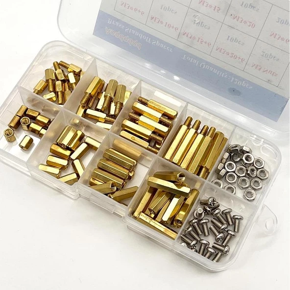 120 Adet M3 Metal Distans Vida Somun Seti Aralıyıcı Stand off 10 Çeşit Şeffaf Çantada - 3
