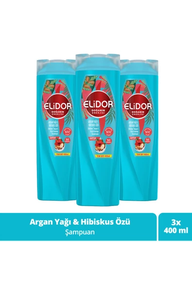 ELİDOR Doğanın Enerjisi Şampuan Argan Yağı & Hibiskus Özü 350 ml X3