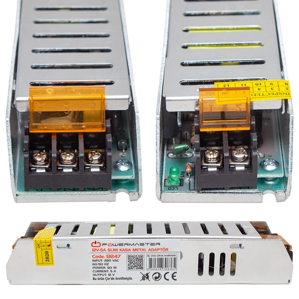 Powermaster PM-13247 12 Volt - 5 Amper Slım Kasa Metal Adaptör (158*40*30) - 3