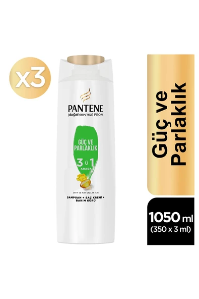 3'ü 1 Arada Güçlü ve Parlaklık Şampuan 350 ml 3 Adet - 2