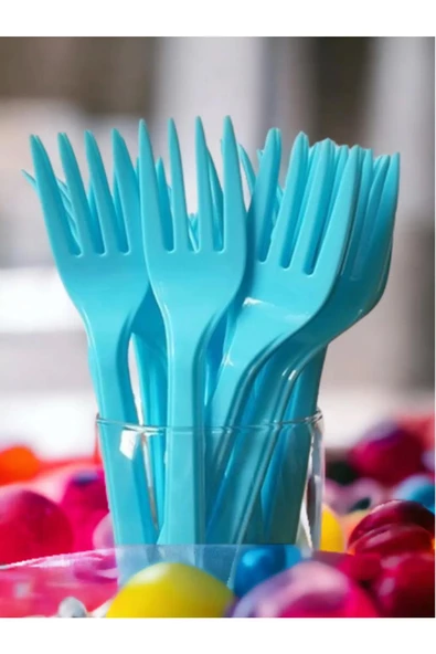 Plastik Turkuaz Renkli Lüx Parti Doğum Günü Çatal - 18 Cm. - 75 Adet - 5