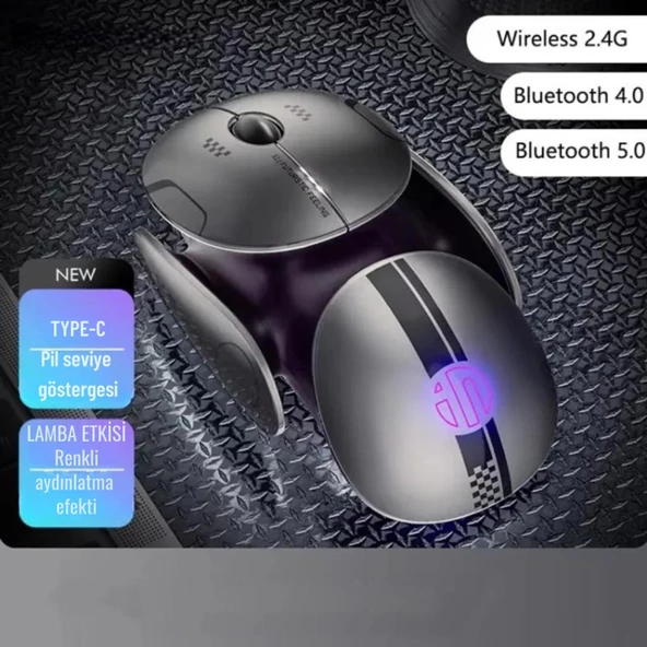 Polham 3 Modlu 300Mah Şarj Edilebilir RGB Işıklı 2400DRI Gaming Mouse, Ultra Sessiz,Gecikmesiz Mouse - Resim 3