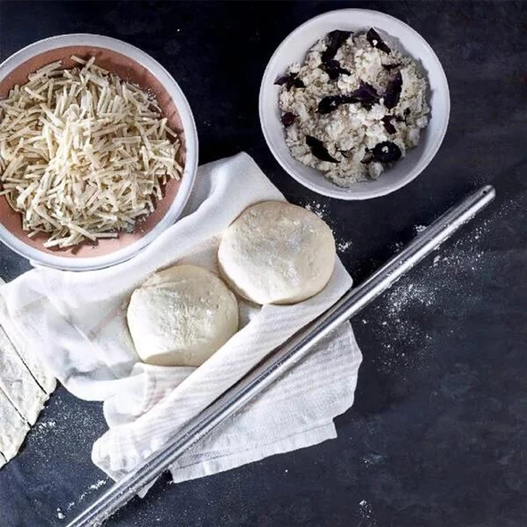 Alüminyum Metal Oklava Tekli 74 cm Mutfak Börek Hamur Un Yufka Açma Silindir Yuvarlak Krom Renk - 6